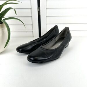 David Tate Black Supreme Leather Pumps Block Heel Slip On Shoe Womens Size 7.5 M